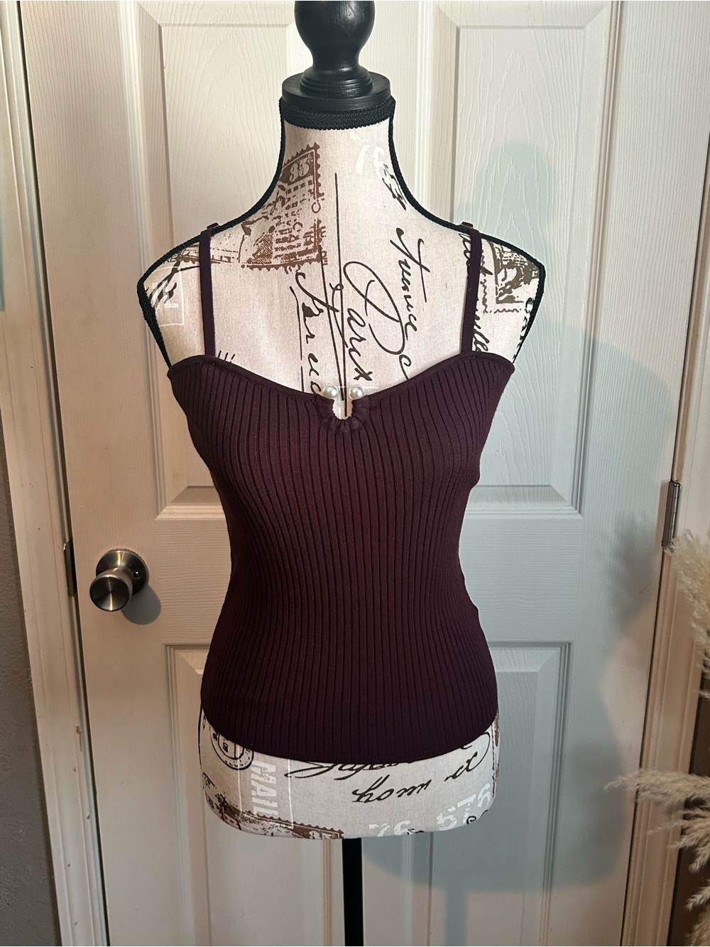 Heartloom ribbed cami with faux pearl details